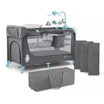 Slika Kinderkraft Joy putni krevetić s dodacima, siva/plava