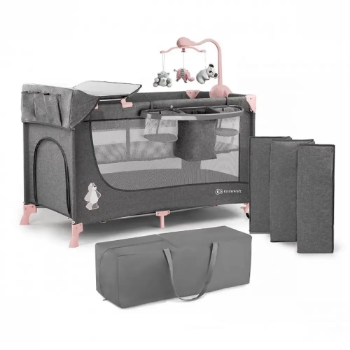 Slika Kinderkraft Joy putni krevetić s dodacima, siva/roza 