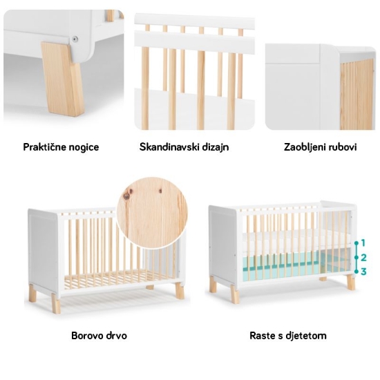 Slika Kinderkraft NICO krevetić za bebe, bijeli 