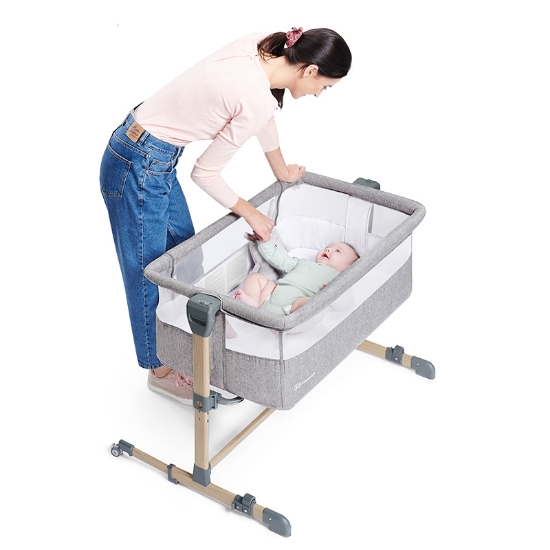 Slika Kinderkraft Neste AIR krevetić za bebe, svijetlo siva melange drvena konstrukcija 