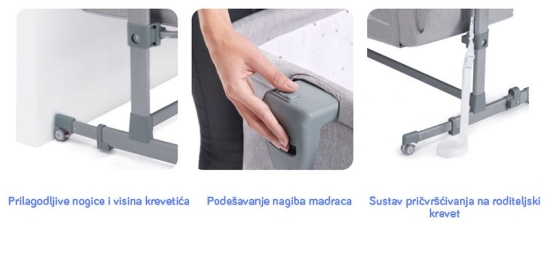 Slika Kinderkraft Neste AIR krevetić za bebe, svijetlo siva melange drvena konstrukcija 