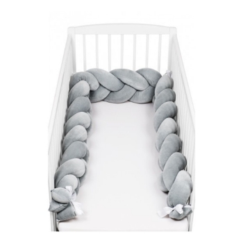 Slika SuperMami ogradica pletenica za dječji krevetić velur 300 cm, siva 