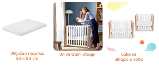 Slika Krevetić za bebe KOYA 4u1 + madrac Kinderkraft