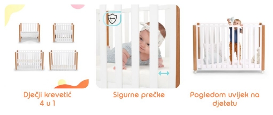 Slika Kinderkraft KOYA krevetić za bebe 4 u 1 + madrac 