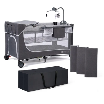 Slika Kinderkraft LEODY putni krevetić s dodacima, sivi 