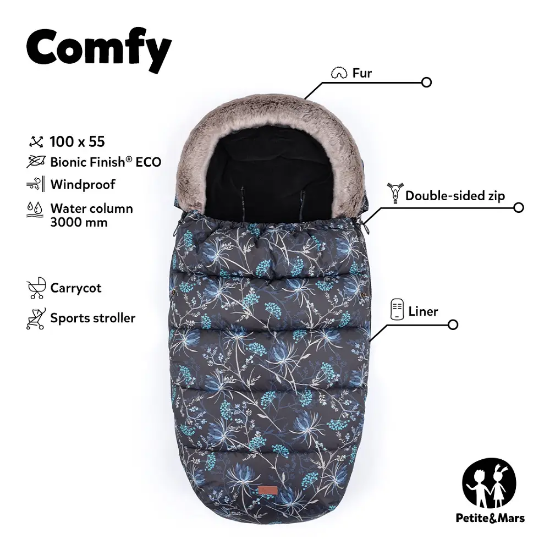 Slika PETITE&MARS Footmuff Comfy 4 u 1 zimska vreća za kolica, Glossy Princess/Grey