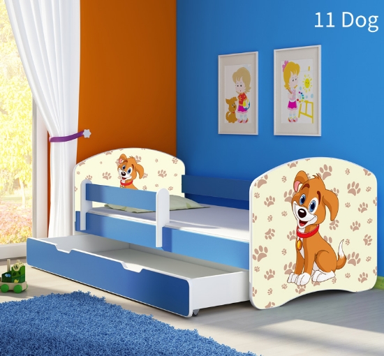 Slika Dječji krevet ACMA s motivom, bočna plava + ladica 140x70 cm - 11 Dog