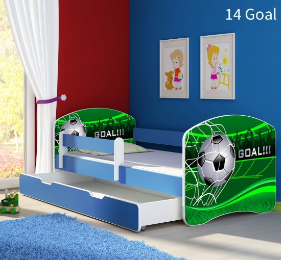 Slika Dječji krevet ACMA s motivom, bočna plava + ladica 140x70 cm - 14 Goal