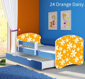 Slika Dječji krevet ACMA s motivom, bočna plava + ladica 140x70 cm - 24 Orange Daisy