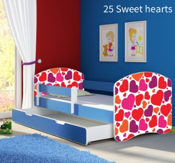 Slika Dječji krevet ACMA s motivom, bočna plava + ladica 140x70 cm - 25 Sweet hearts