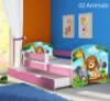 Slika Dječji krevet ACMA s motivom, bočna roza + ladica 140x70 cm - 02 Animals