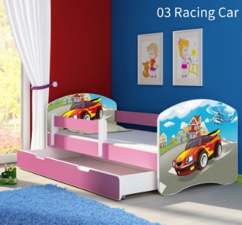 Slika Dječji krevet ACMA s motivom, bočna roza + ladica 140x70 cm - 03 Racing Car
