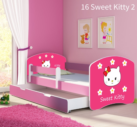 Slika Dječji krevet ACMA s motivom, bočna roza + ladica 140x70 cm - 16 Sweet Kitty 2