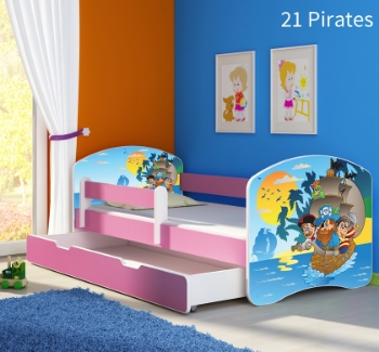 Slika Dječji krevet ACMA s motivom, bočna roza + ladica 140x70 cm - 21 Pirates