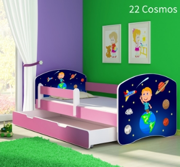 Slika Dječji krevet ACMA s motivom, bočna roza + ladica 140x70 cm - 22 Cosmos