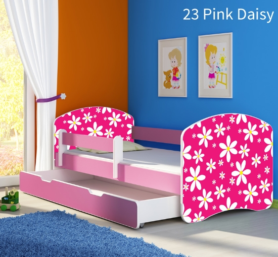 Slika Dječji krevet ACMA s motivom, bočna roza + ladica 140x70 cm - 23 Pink Daisy