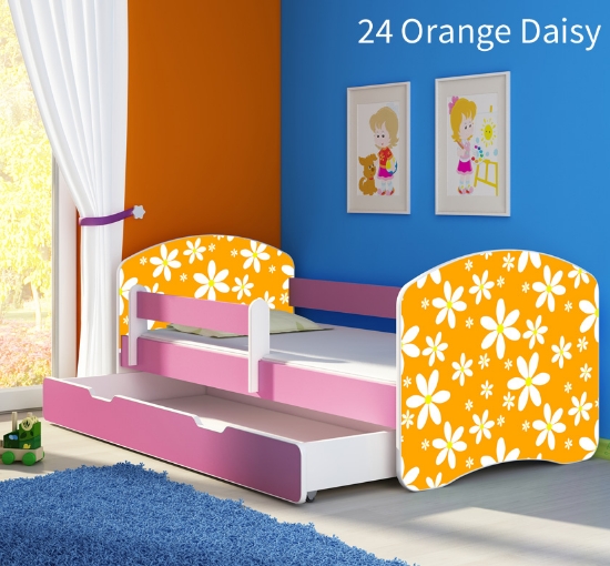 Slika Dječji krevet ACMA s motivom, bočna roza + ladica 140x70 cm - 24 Orange Daisy