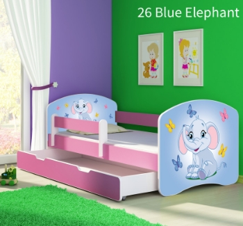 Slika Dječji krevet ACMA s motivom, bočna roza + ladica 140x70 cm - 26 Blue Elephant