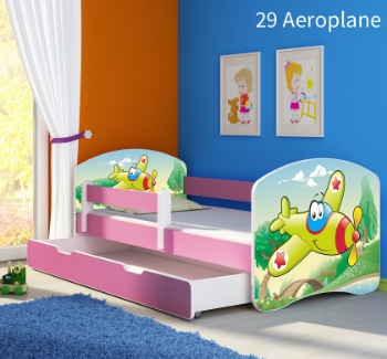 Slika Dječji krevet ACMA s motivom, bočna roza + ladica 140x70 cm - 29 Aeroplane