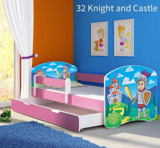 Slika Dječji krevet ACMA s motivom, bočna roza + ladica 140x70 cm - 32 Knight