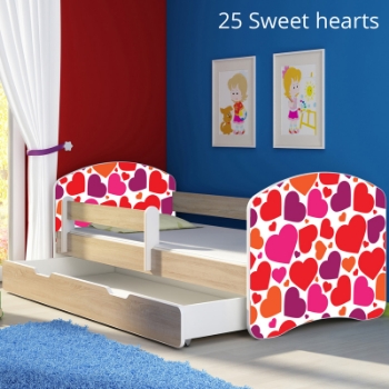 Slika Dječji krevet ACMA s motivom, bočna sonoma + ladica 140x70 cm - 25 Sweet hearts