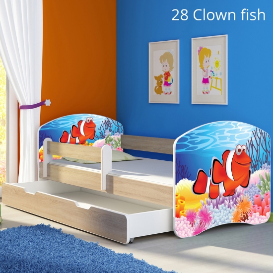 Slika Dječji krevet ACMA s motivom, bočna sonoma + ladica 140x70 cm - 28 Clown Fish