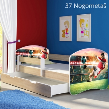 Slika Dječji krevet ACMA s motivom, bočna sonoma + ladica 140x70 cm - 37 Nogometaš