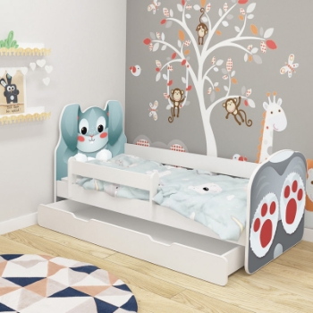 Slika Dječji krevet ACMA Animals, bočna bijela + ladica 140x70 cm - 01 Zeko