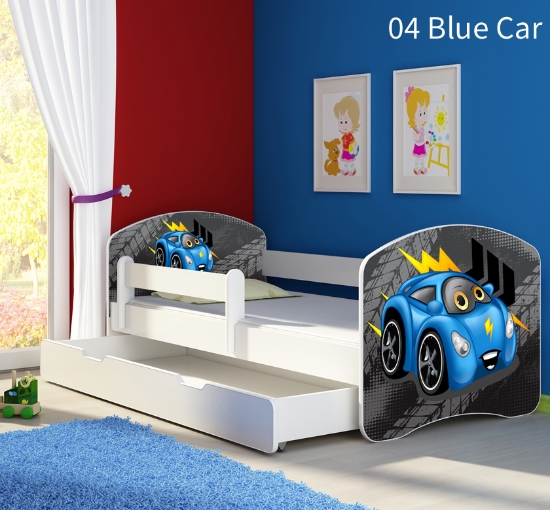 Slika Dječji krevet ACMA s motivom, bočna bijela + ladica 140x70 cm - 04 Blue Car
