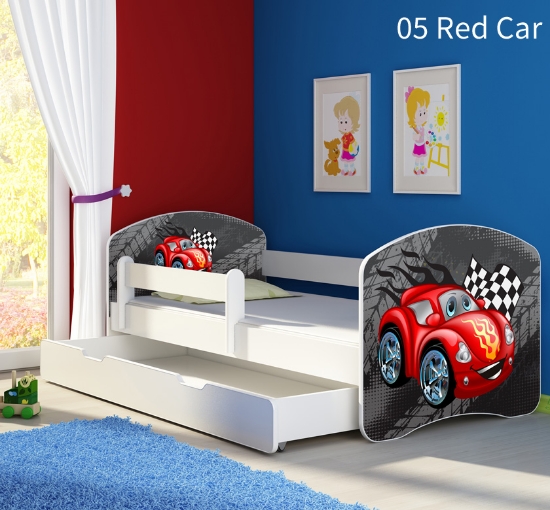 Slika Dječji krevet ACMA s motivom, bočna bijela + ladica 140x70 cm - 05 Red Car