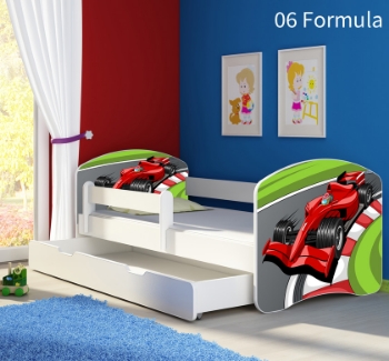 Slika Dječji krevet ACMA s motivom, bočna bijela + ladica 140x70 cm - 06 Formula 1