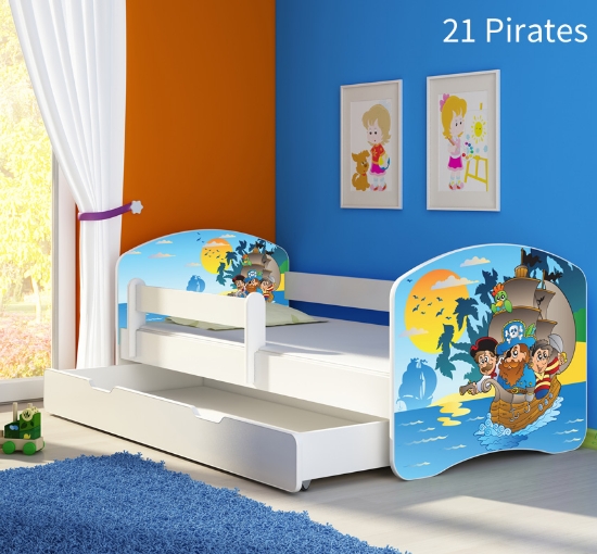 Slika Dječji krevet ACMA s motivom, bočna bijela + ladica 140x70 cm - 21 Pirates