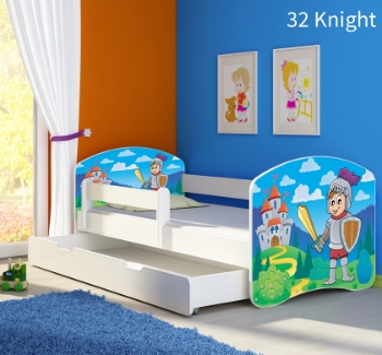 Slika Dječji krevet ACMA s motivom, bočna bijela + ladica 140x70 cm - 32 Knight
