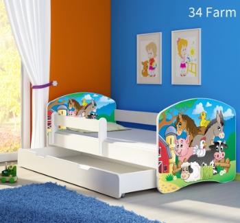 Slika Dječji krevet ACMA s motivom, bočna bijela + ladica 140x70 cm - 34 Farm