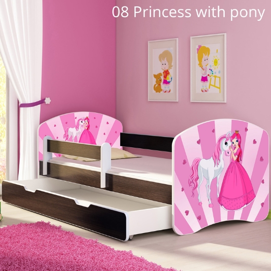 Slika Dječji krevet ACMA s motivom, bočna wenge + ladica 140x70 cm - 08 Princess with Pony