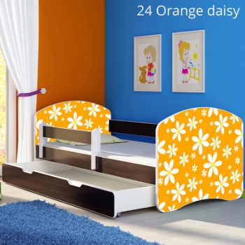 Slika Dječji krevet ACMA s motivom, bočna wenge + ladica 140x70 cm - 24 Orange Daisy