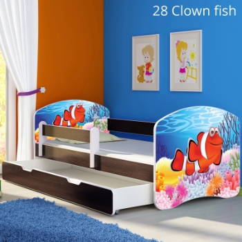 Slika Dječji krevet ACMA s motivom, bočna wenge + ladica 140x70 cm - 28 Clown Fish