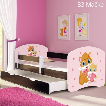 Slika Dječji krevet ACMA s motivom, bočna wenge + ladica 140x70 cm - 33 Cats