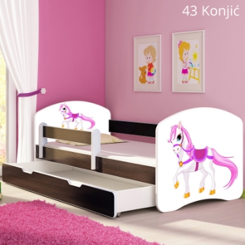 Slika Dječji krevet ACMA s motivom, bočna wenge + ladica 140x70 cm - 43 Konjić