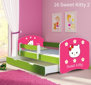 Slika Dječji krevet ACMA s motivom, bočna zelena + ladica 140x70 cm - 16 Sweet Kitty 2