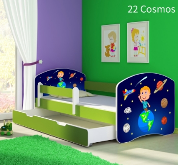 Slika Dječji krevet ACMA s motivom, bočna zelena + ladica 140x70 cm - 22 Cosmos