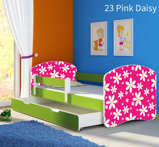 Slika Dječji krevet ACMA s motivom, bočna zelena + ladica 140x70 cm - 23 Pink Daisy