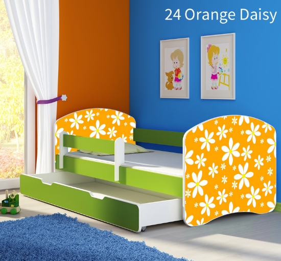 Slika Dječji krevet ACMA s motivom, bočna zelena + ladica 140x70 cm - 24 Orange Daisy