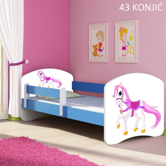 Slika Dječji krevet ACMA s motivom, bočna plava 140x70 cm  - 43 Konjić