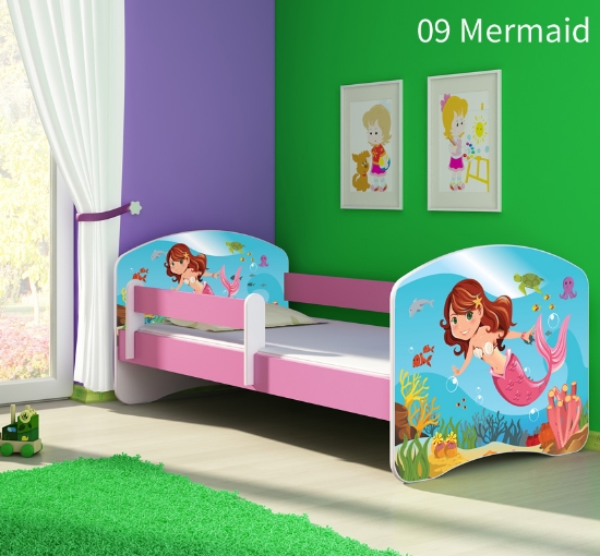 Slika Dječji krevet ACMA s motivom, bočna roza 140x70 cm - 09 Mermaid