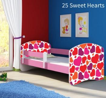 Slika Dječji krevet ACMA s motivom, bočna roza 140x70 cm - 25 Sweet hearts