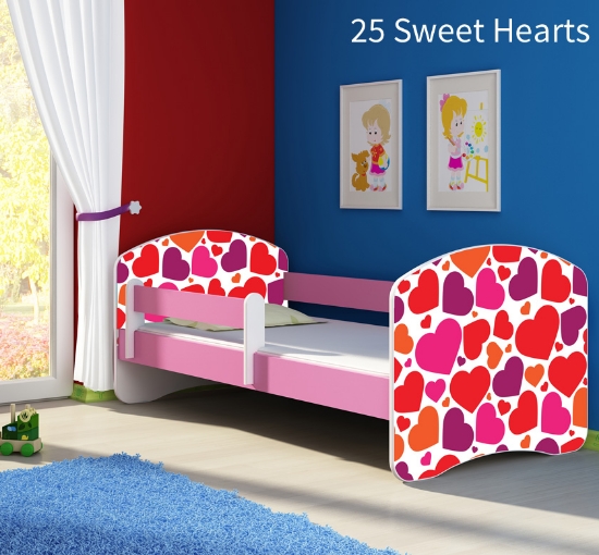 Slika Dječji krevet ACMA s motivom, bočna roza 140x70 cm - 25 Sweet hearts