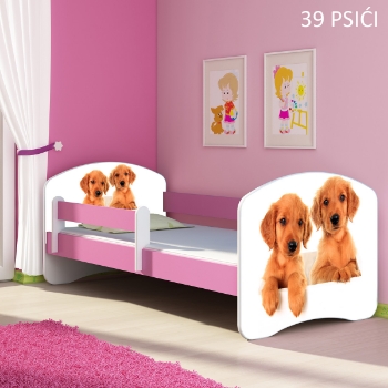Slika Dječji krevet ACMA s motivom, bočna roza 140x70 cm - 39 Psići