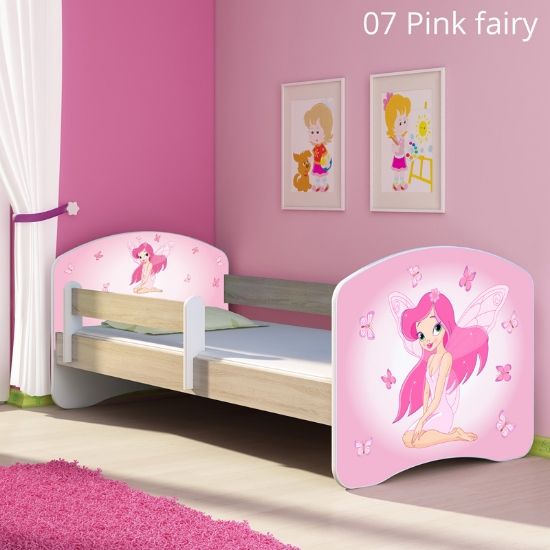 Slika Dječji krevet ACMA s motivom, bočna sonoma 140x70 cm - 07 Pink Fairy 