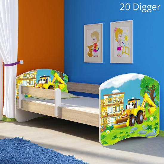 Slika Dječji krevet ACMA s motivom, bočna sonoma 140x70 cm - 20 Digger